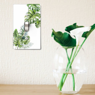 Watercolor Tropical Leaves Green Leaf Decor Light Switch Cover