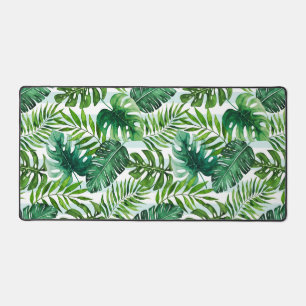 Watercolor Tropical Leaves Green Modern Desk Mat