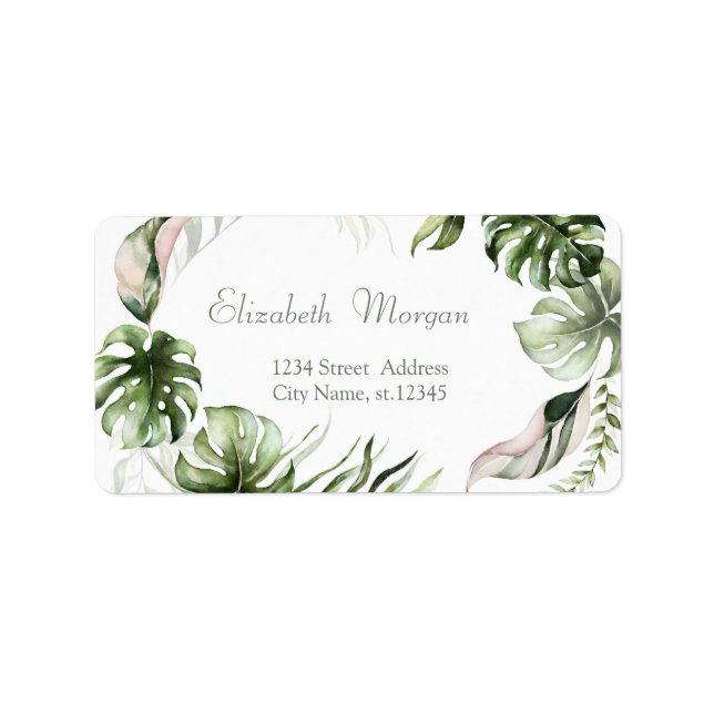 Watercolor Tropical Leaves Greenery  Label (Front)