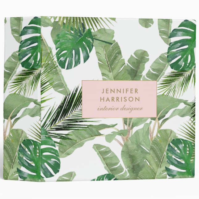 Watercolor Tropical Leaves Pattern Binder (Front/Spine)