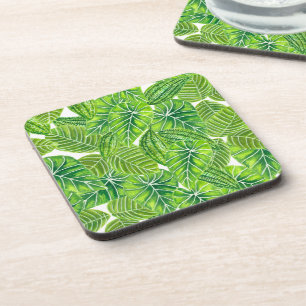 Watercolor tropical leaves pattern design coaster