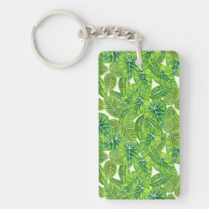 Watercolor tropical leaves pattern design keychain