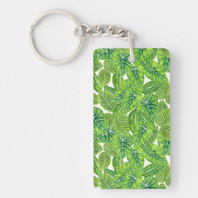 Watercolor tropical leaves pattern design keychain (Front)