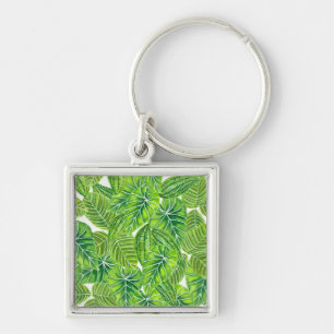Watercolor tropical leaves pattern design keychain