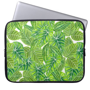 Watercolor tropical leaves pattern design laptop sleeve