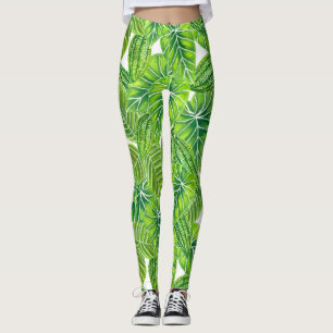 Watercolor tropical leaves pattern design leggings