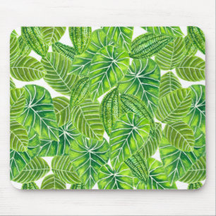 Watercolor tropical leaves pattern design mouse pad