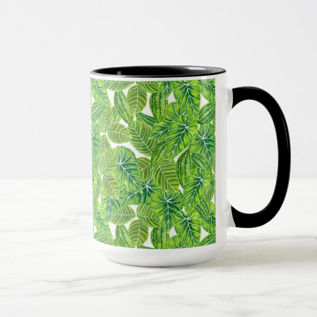 Watercolor tropical leaves pattern design mug (Right)