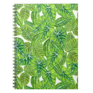 Watercolor tropical leaves pattern design notebook
