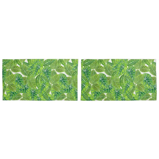 Watercolor tropical leaves pattern design pillowcase (Front-Set)