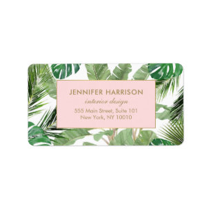 Watercolor Tropical Leaves Pattern Label