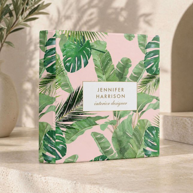 Watercolor Tropical Leaves Pattern on Pink Binder (Creator Uploaded)