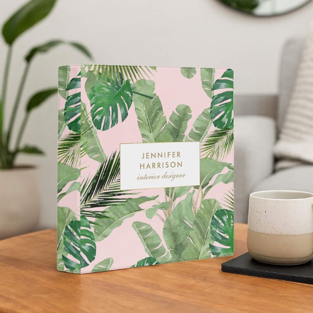 Watercolor Tropical Leaves Pattern on Pink Binder (Creator Uploaded)