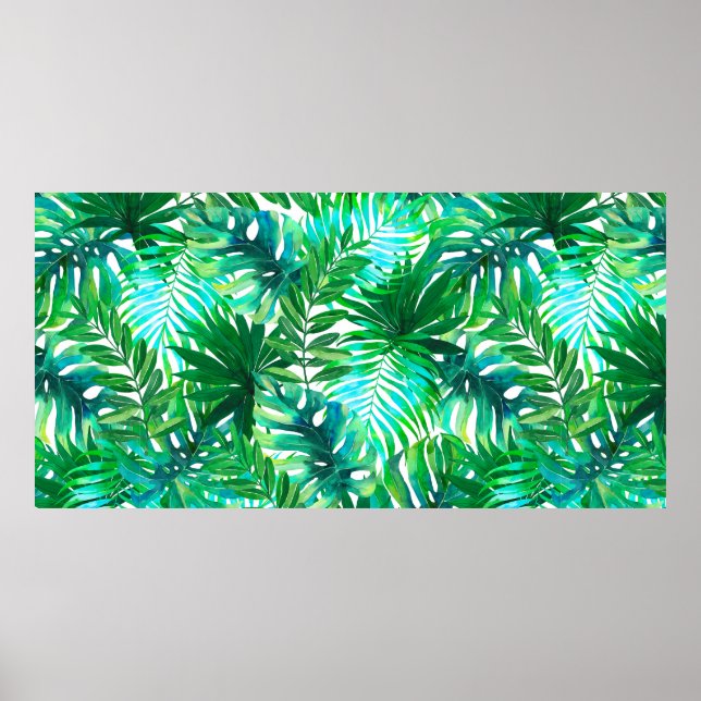 Watercolor tropical leaves pattern poster (Front)