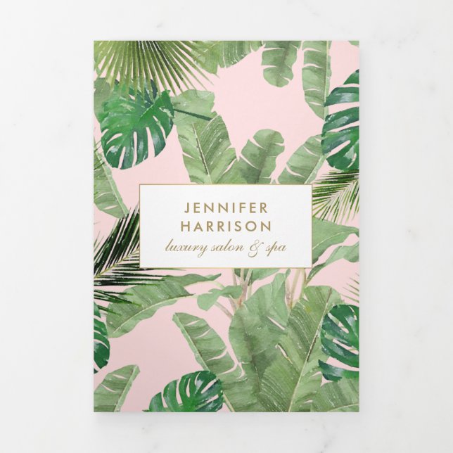 Watercolor Tropical Leaves Pink Salon Brochure (Cover)