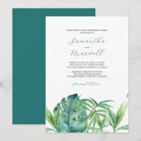Watercolor Tropical Leaves Rehearsal Dinner