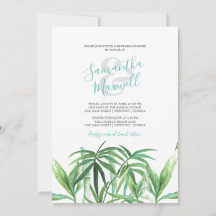 Watercolor Tropical Leaves Rehearsal Dinner Invite