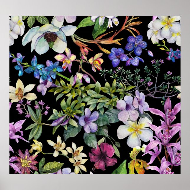 Watercolor Tropical Leaves: Seamless Pattern Poster (Front)