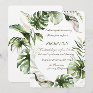 Watercolor Tropical Leaves Wedding Reception Invitation