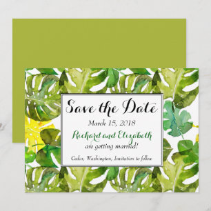 Watercolor Tropical Leaves wedding Save the Date Invitation