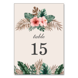 Watercolor Tropical Leaves Wedding Table Number