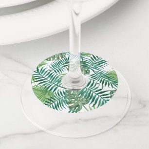 Watercolor Tropical Leaves Wedding Wine Glass Tags