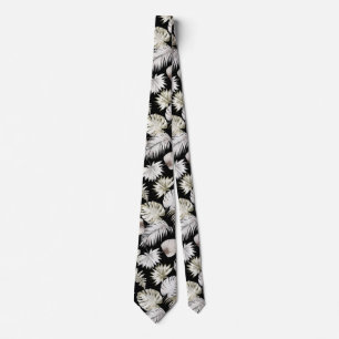 Watercolor Tropical Leaves White Wedding Tie