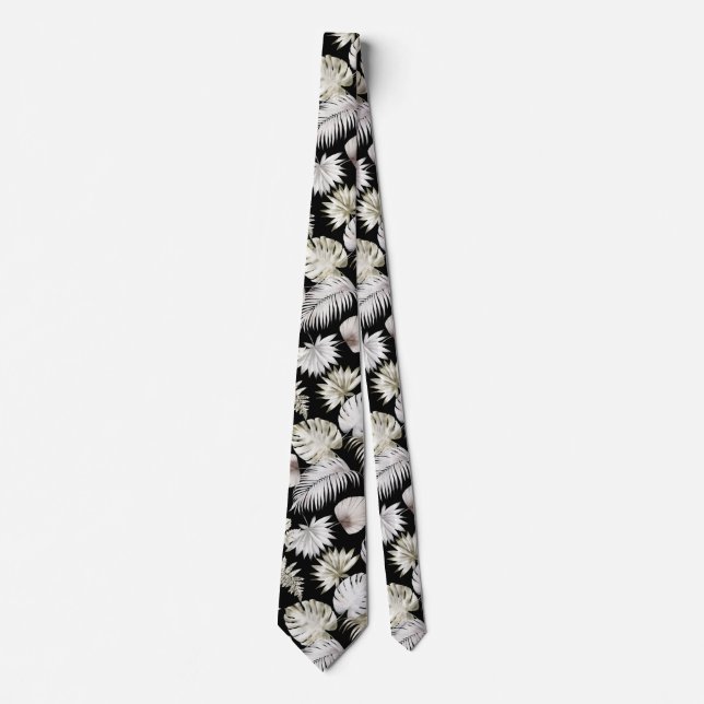 Watercolor Tropical Leaves White Wedding   Tie (Front)
