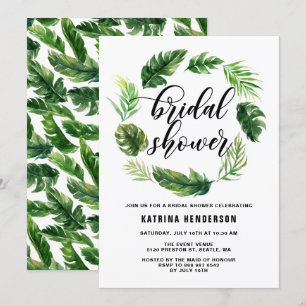 Watercolor Tropical Leaves Wreath Bridal Shower Invitation