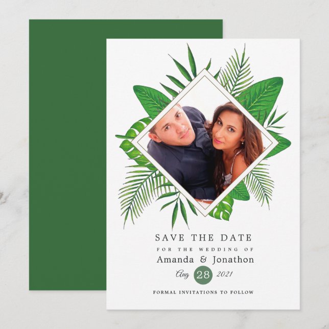 Watercolor Tropical Luau Aloha Wedding Photo Save The Date (Front/Back)