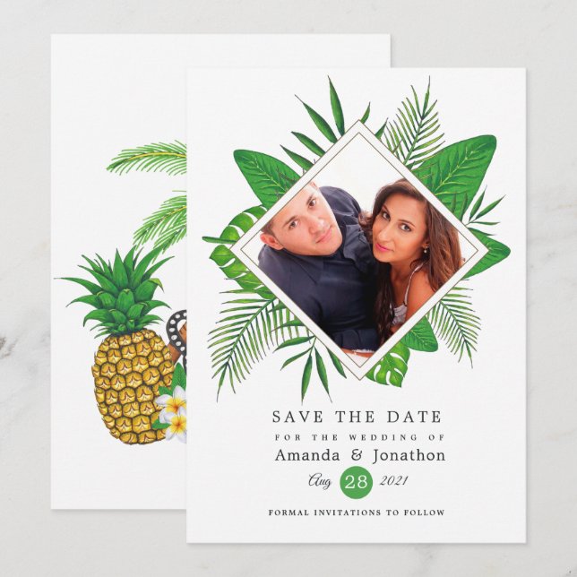 Watercolor Tropical Luau Aloha Wedding Photo Save The Date (Front/Back)
