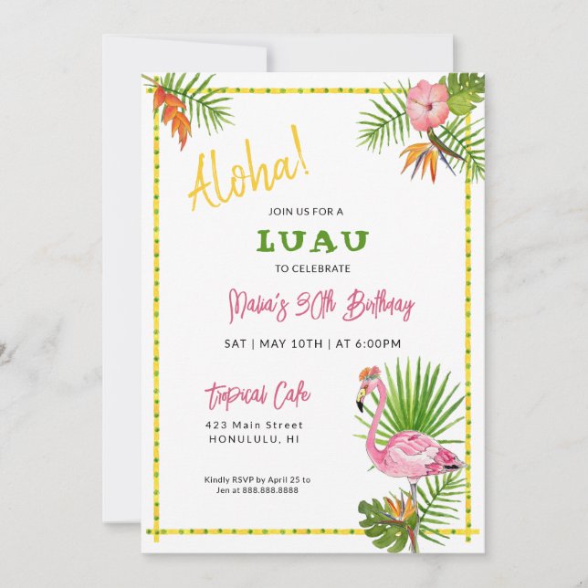 Watercolor Tropical Luau Birthday Party  Invitation (Front)