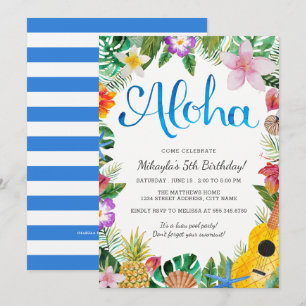 Watercolor Tropical Luau Birthday Party Invite