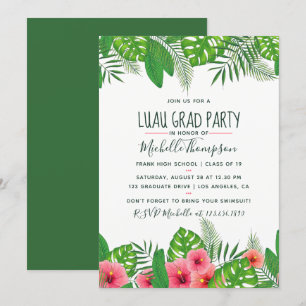 Watercolor tropical Luau Graduation Party Invitation