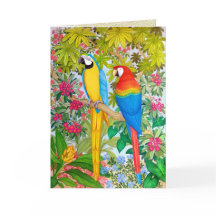 Watercolor Tropical Macaw Parrots Greeting Card