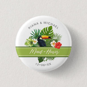 Watercolor Tropical Maid of Honor Green ID577  1 Inch Round Button