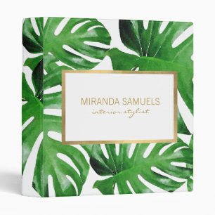 Watercolor Tropical Monstera Leaves Pattern Binder