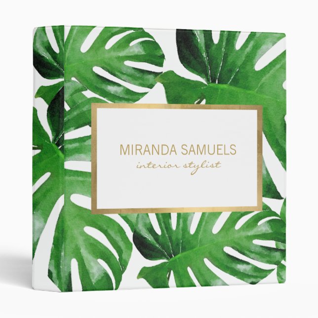 Watercolor Tropical Monstera Leaves Pattern Binder (Front/Spine)