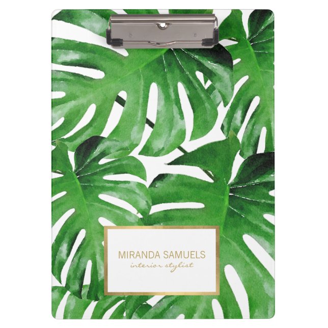 Watercolor Tropical Monstera Leaves Pattern Clipboard (Front)