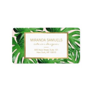 Watercolor Tropical Monstera Leaves Pattern Pink Label