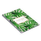 Watercolor Tropical Monstera Leaves Pattern Pink Notebook (Right Side)