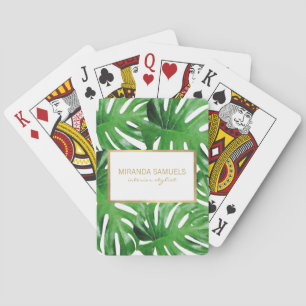 Watercolor Tropical Monstera Leaves Personalized Playing Cards