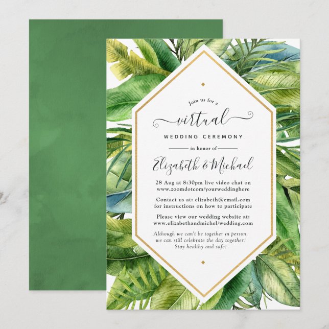 Watercolor Tropical Online Virtual Wedding Invitation (Front/Back)