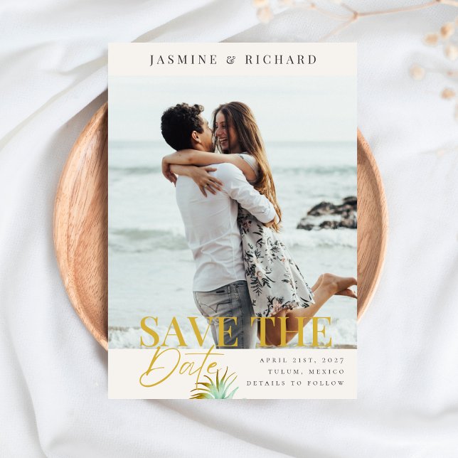 Watercolor Tropical Palm Destination Wedding Photo Save The Date (Creator Uploaded)