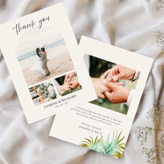 Watercolor Tropical Palm Destination Wedding Photo Thank You Card
