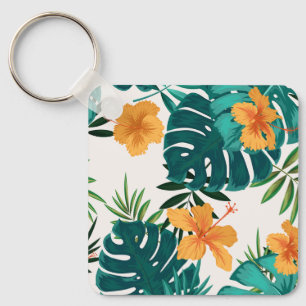 Watercolor Tropical Palm,Hawaiian Hibiskus Keychain