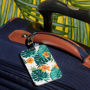Watercolor Tropical Palm,Hawaiian Hibiskus Luggage Tag