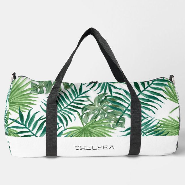Watercolor Tropical Palm Leaf Beach Weekend   Duffle Bag (Front)