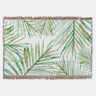 Watercolor Tropical Palm Leaf Throw Blanket