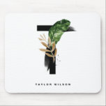 Watercolor Tropical Palm Leaves Letter T Monogram Mouse Pad<br><div class="desc">Customizable letter T monogram mousepad featuring watercolor tropical palm leaf,  faux gold foil leaf and black watercolor brush accents. Personalize this tropical monogram mousepad by your name or other details. This boho letter T monogram mousepad will be perfect as a gift. Other letters are available.</div>